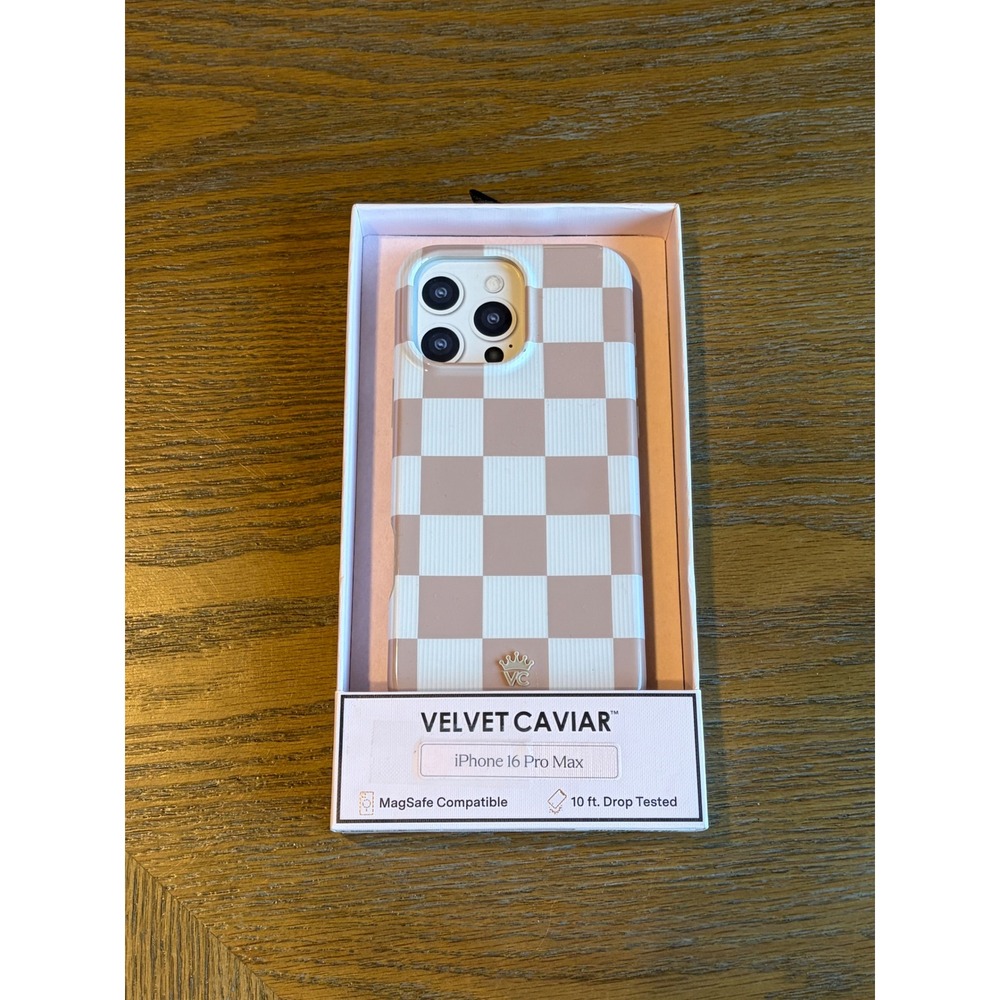 Velvet Caviar iPhone 16 Pro Max Case MagSafe Checkered Tan White Protective
